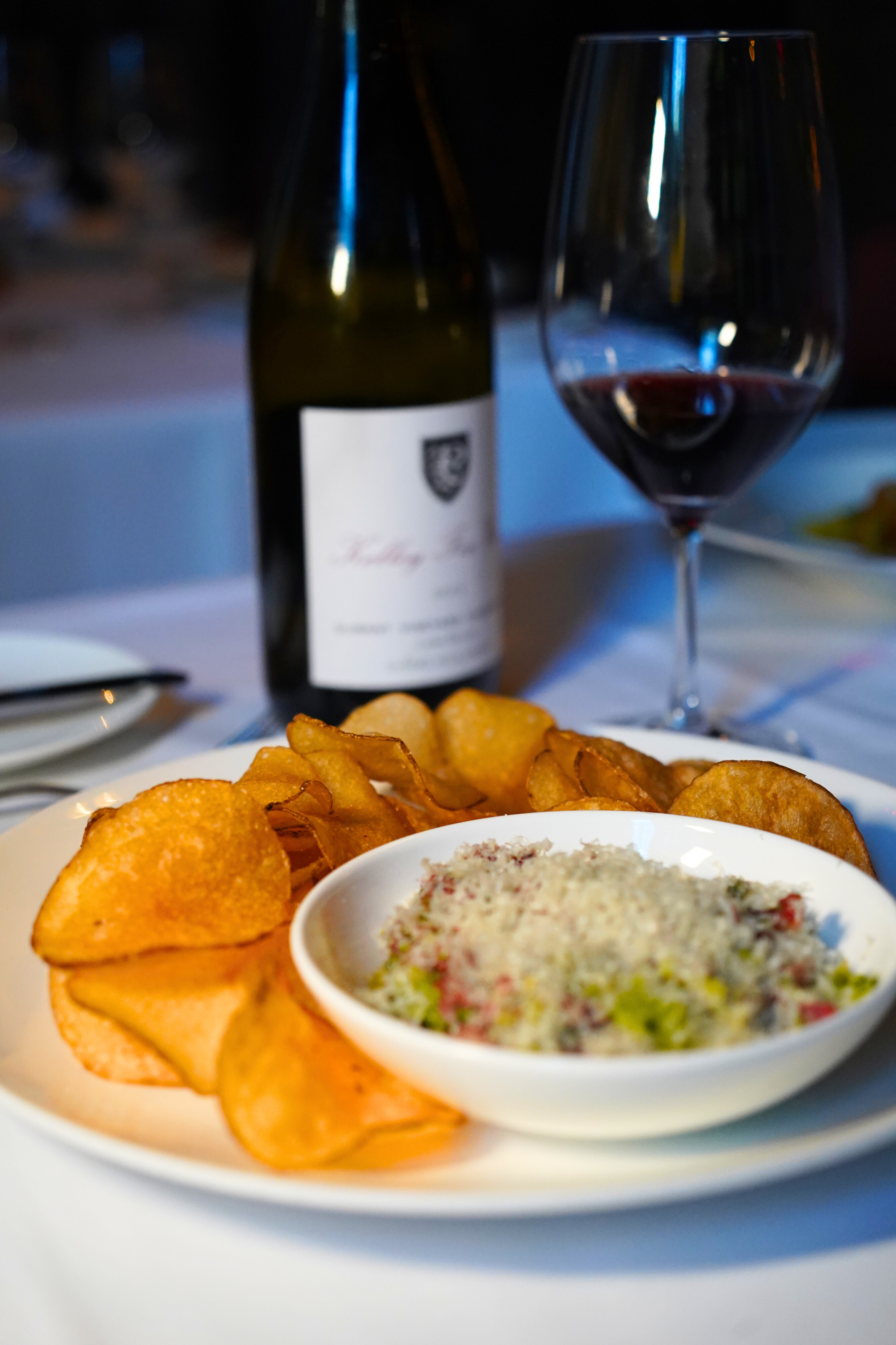 Chips and dip with wine